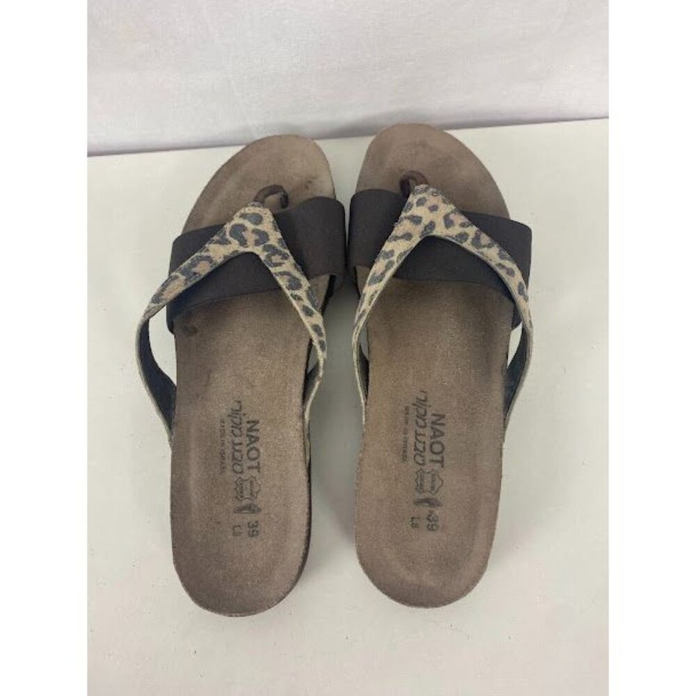 Naot Cheetah Brown Leather Sandal Flip Flops Thongs Women's SZ 8 - Picture 3 of 6
